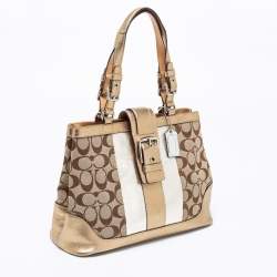Coach Metallic Gold/Silver Signature Canvas And Leather Tote