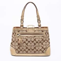 Coach Metallic Gold/Silver Signature Canvas And Leather Tote