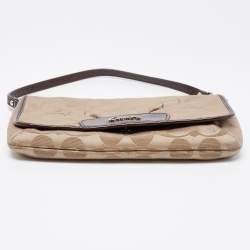 Coach Beige/Dark Brown Signature Canvas And Patent Leather Flap Baguette