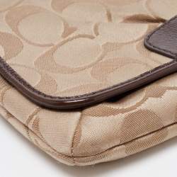 Coach Beige/Dark Brown Signature Canvas And Patent Leather Flap Baguette