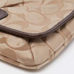 Coach Beige/Dark Brown Signature Canvas And Patent Leather Flap Baguette