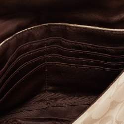 Coach Beige/Dark Brown Signature Canvas And Patent Leather Flap Baguette