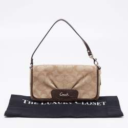 Coach Beige/Dark Brown Signature Canvas And Patent Leather Flap Baguette