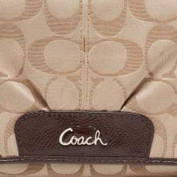 Coach Beige/Dark Brown Signature Canvas And Patent Leather Flap Baguette