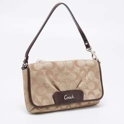 Coach Beige/Dark Brown Signature Canvas And Patent Leather Flap Baguette