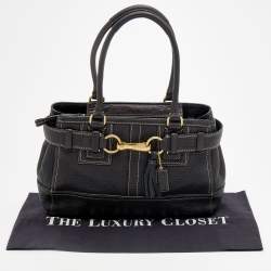 Pre Owned Coach Black Grained Leather Hampton Tote