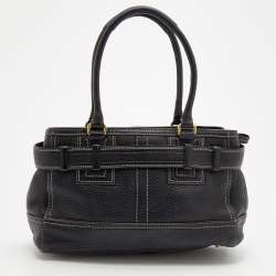 Pre Owned Coach Black Grained Leather Hampton Tote