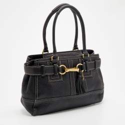 Pre Owned Coach Black Grained Leather Hampton Tote