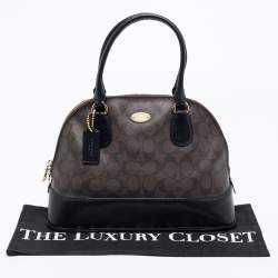 Coach Brown/Black Signature Coated Canvas and Leather Cora Satchel