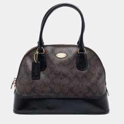 Coach Brown/Black Signature Coated Canvas and Leather Cora Satchel