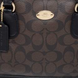 Coach Brown/Black Signature Coated Canvas and Leather Cora Satchel