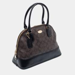 Coach Brown/Black Signature Coated Canvas and Leather Cora Satchel