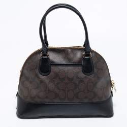 Coach Brown/Black Signature Coated Canvas and Leather Cora Satchel