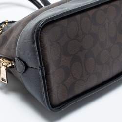 Coach Brown/Black Signature Coated Canvas and Leather Cora Satchel