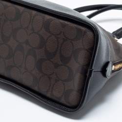 Coach Brown/Black Signature Coated Canvas and Leather Cora Satchel