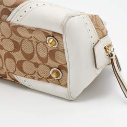 Coach Beige/White Signature Canvas and Leather Satchel