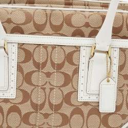 Coach Beige/White Signature Canvas and Leather Satchel