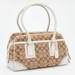 Coach Beige/White Signature Canvas and Leather Satchel