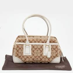 Coach Beige/White Signature Canvas and Leather Satchel