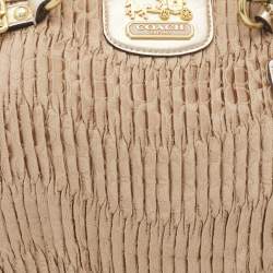 Pre Owned Coach Beige/Gold Signature Pleated Canvas and Leather Sophia Madison Satchel