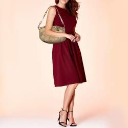 Pre Owned Coach Beige/Gold Signature Pleated Canvas and Leather Sophia Madison Satchel
