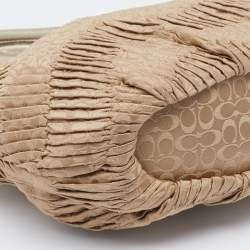 Pre Owned Coach Beige/Gold Signature Pleated Canvas and Leather Sophia Madison Satchel