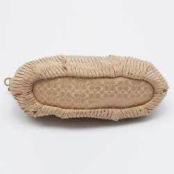 Pre Owned Coach Beige/Gold Signature Pleated Canvas and Leather Sophia Madison Satchel
