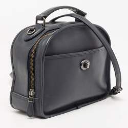Pre Owned Coach Dark Grey Leather Lunch Pail Top Handle Bag