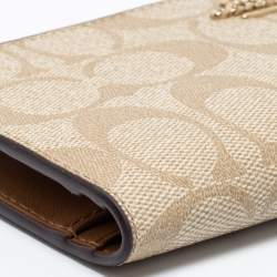 Coach Beige Signature Coated Canvas Long Slim Bifold Wallet