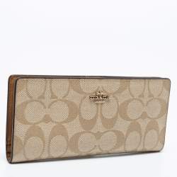Coach Beige Signature Coated Canvas Long Slim Bifold Wallet