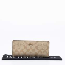 Coach Beige Signature Coated Canvas Long Slim Bifold Wallet