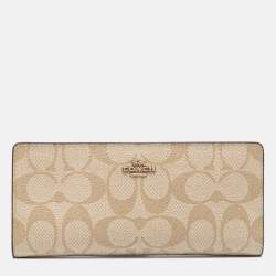 Coach Beige Signature Coated Canvas Long Slim Bifold Wallet