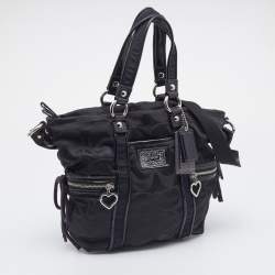 Pre Owned Coach Black Signature Fabric and Patent Leather Daisy Tote