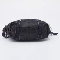 Pre Owned Coach Black Signature Fabric and Patent Leather Daisy Tote