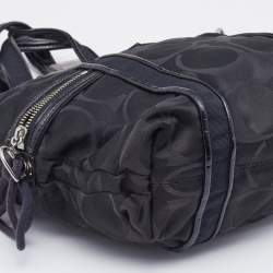 Pre Owned Coach Black Signature Fabric and Patent Leather Daisy Tote