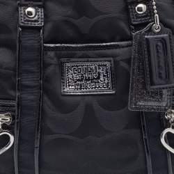 Pre Owned Coach Black Signature Fabric and Patent Leather Daisy Tote