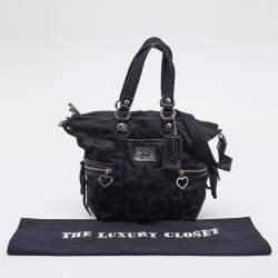 Pre Owned Coach Black Signature Fabric and Patent Leather Daisy Tote
