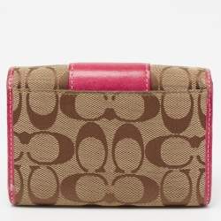 Coach Beige/Pink Signature Canvas And Leather Compact Wallet