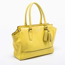 Pre Owned Coach Yellow Leather Candace Carryall Tote