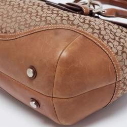 Pre Owned Coach Brown/Beige Signature Canvas and Leather Flap Buckle Satchel