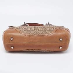 Pre Owned Coach Brown/Beige Signature Canvas and Leather Flap Buckle Satchel