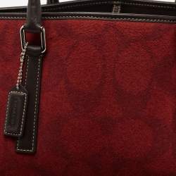 Pre Owned Coach Red/Brown Signature Wool And Leather Vintage Tote