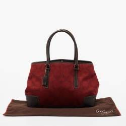 Pre Owned Coach Red/Brown Signature Wool And Leather Vintage Tote