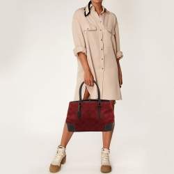 Pre Owned Coach Red/Brown Signature Wool And Leather Vintage Tote