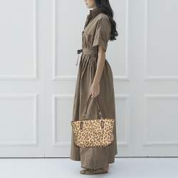 Pre Owned Coach Brown Ocelot Print Jacquard and Leather Madison East/West Tote