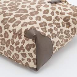 Pre Owned Coach Brown Ocelot Print Jacquard and Leather Madison East/West Tote