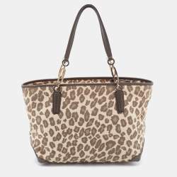Pre Owned Coach Brown Ocelot Print Jacquard and Leather Madison East/West Tote