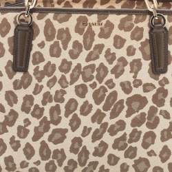 Pre Owned Coach Brown Ocelot Print Jacquard and Leather Madison East/West Tote