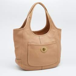 Pre Owned Coach Tan Pebbled Leather XL Ergo Legacy Tote