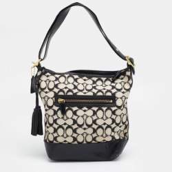 Coach Beige/Black Signature Canvas and Leather Hobo